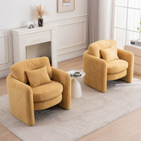 English Elm Rounded Corner Modern Chair Chenille Upholstered Ergonomic Seat Spacious Comfort Durable Style Yellow W3206P298324