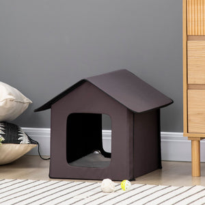 English Elm Pawhut Insulated Heated Cat Shelter Waterproof Cabin with Berber Fleece Pad Two Exits W2225P249717