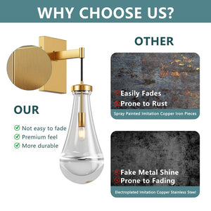 English Elm Wall Sconces Set Of Two - Elegant Brass Art Deco Raindrop Glass Indoor Lighting For Any Space W1340P316391-GIGA