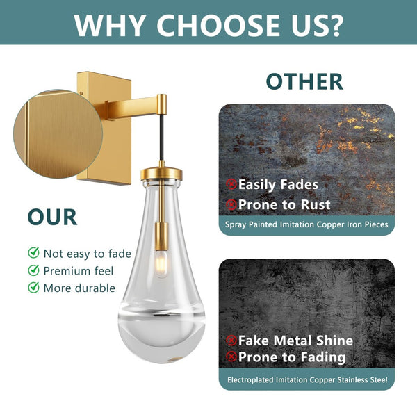 English Elm Wall Sconces Set Of Two - Elegant Brass Art Deco Raindrop Glass Indoor Lighting For Any Space W1340P316391-GIGA