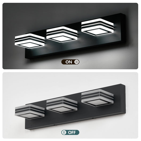 English Elm Matte Black 3-Light LED Vanity Light Fixture Up/Down Dimmable Iron Acrylic Modern Bathroom Lamp W2312P374870