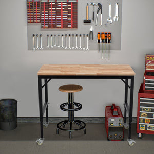 English Elm 48" Heavy-Duty Adjustable Workbench – Mobile Rubberwood Table With Steel Frame, 2000 Lbs Capacity W1422P218518
