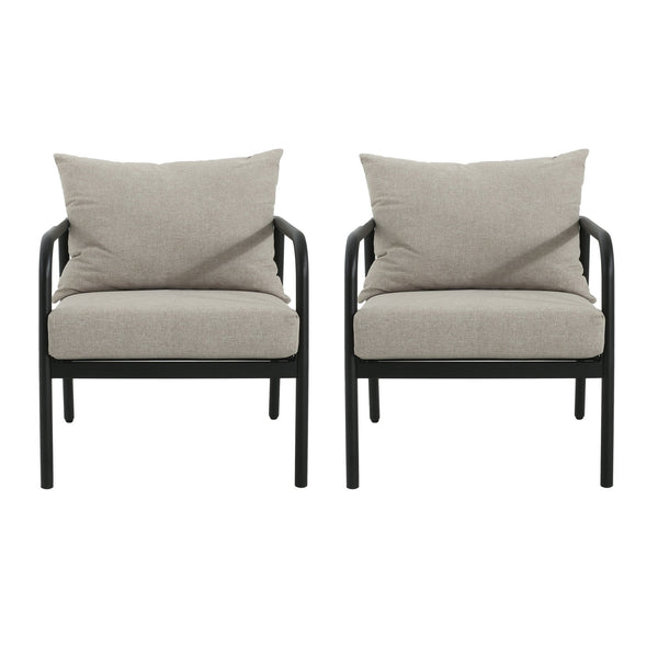 English Elm Christopher Knight Home® - Leora Weather-Resistant Round Tube Sofa Chair 2-Pack, Beige Cushions, Aluminum Frame, 400lb Capacity N775P180132B