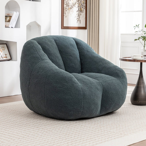 English Elm Bean Bag Chair Oversized Faux Fur Memory Foam Lounge Seat for Dorm or Living Room Green W2200P302140