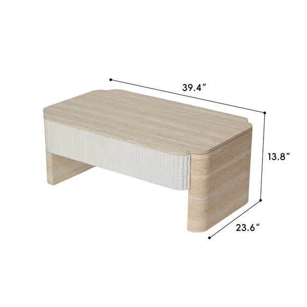 English Elm Rounded Edge Coffee Table Solid Wood Engraved Drawer Modern Living Room Storage W3040P428642