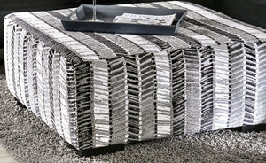 English Elm Transitional Square Upholstery Ottoman With Abstract Stripe Fabric & Multi-Finish Block Legs B2741P355844-GIGA