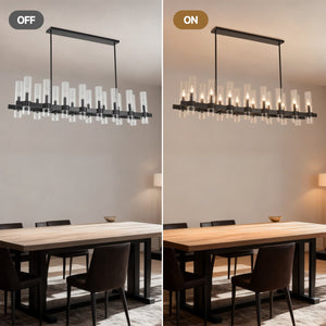 English Elm 63 Inch Matte Black Linear Chandelier 16 Seeded Glass Shades Modern Farmhouse Dining W5008P392739