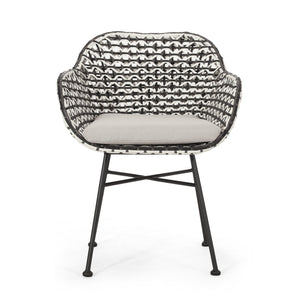 English Elm Christopher Knight Home® - HERBERT Woven Club Chair in Black PE Rattan & Iron with Waterproof Fabric — Modern Outdoor Patio Comfort 70432.00BWHI