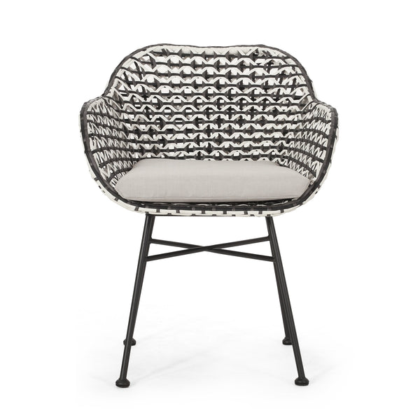 English Elm Christopher Knight Home® - HERBERT Woven Club Chair in Black PE Rattan & Iron with Waterproof Fabric — Modern Outdoor Patio Comfort 70432.00BWHI
