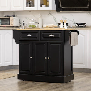 English Elm HOMCOM Mobile Kitchen Island with Drop Leaf Breakfast Bar, Rubberwood Top, Locking Casters & Storage Black W2225P217408