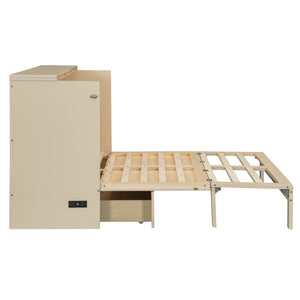 English Elm Full Size Murphy Bed Rattan Cabinet with Storage Drawers and Gold Hardware Gold N708S00009G