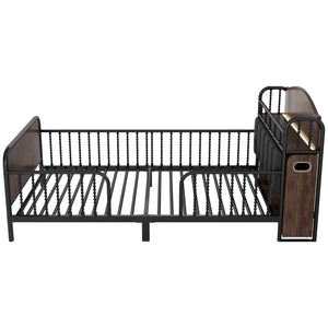 English Elm Twin Solid Wood Platform Bed with Guardrail for Kids, Low-Profile Sturdy Pine Frame, Safe Sleep Solution Black 45.87 L x 17.72 W x 11.22 H W2593P337457