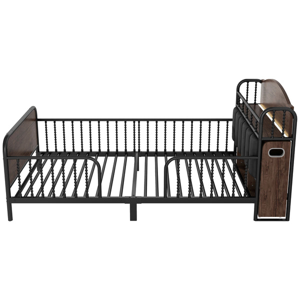 English Elm Twin Solid Wood Platform Bed with Guardrail for Kids, Low-Profile Sturdy Pine Frame, Safe Sleep Solution Black 45.87 L x 17.72 W x 11.22 H W2593P337457