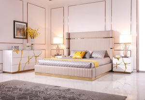 VIG Furniture Aspen High-Gloss White & Gold Chest With 5 Soft-Closing Drawers, Concealed Pulls, No Assembly Needed VGVCJ1801-5H-WHT