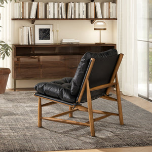 English Elm Jennifer Taylor Home - Oxford Mid-Century Accent Chair 26.5" Noir Black Leather Sling Seat, Top-Grain Cushion, Sturdy Frame B2719P290775