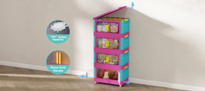 English Elm Happy 20" Side Wide Folding Storage Cabinet with 5 Tiers, Wheels, Magnetic Door, Durable PP Design Pink+Blue W2873P279886