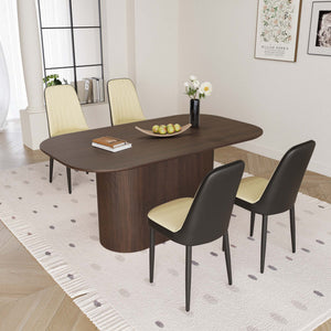 English Elm 63 Medieval Modern Brown Mdf Dining Table & Pu Upholstered Chair Set For Stylish Dining Spaces W2189S00695