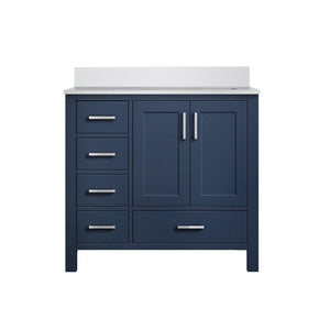 English Elm Navy Blue Bath Vanity 36" Wide With White Quartz Top, Soft-Close Drawers & Stylish Storage Solution B2731P258863