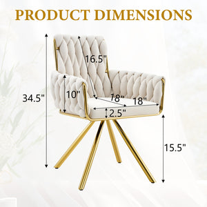 English Elm Set of 2 Velvet Upholstered Dining Chairs Braided Rope Back Glam Metal Legs Beige,Gold W3875P383929
