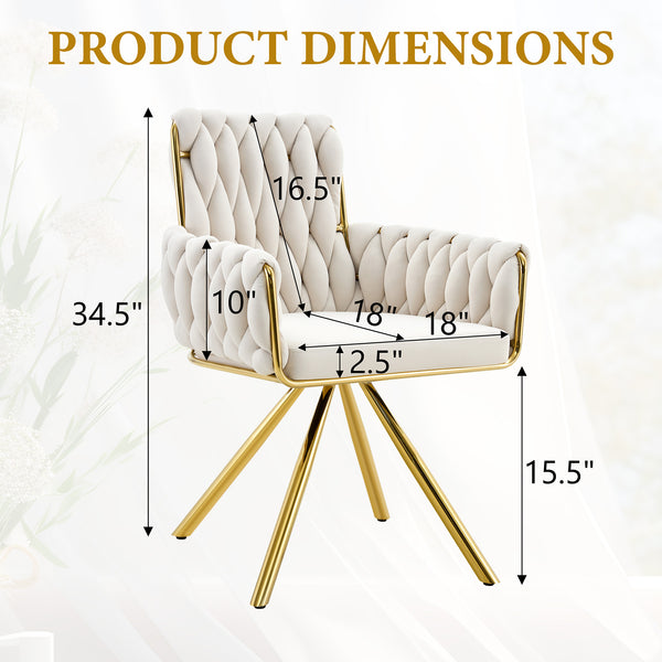 English Elm Set of 2 Velvet Upholstered Dining Chairs Braided Rope Back Glam Metal Legs Beige,Gold W3875P383929