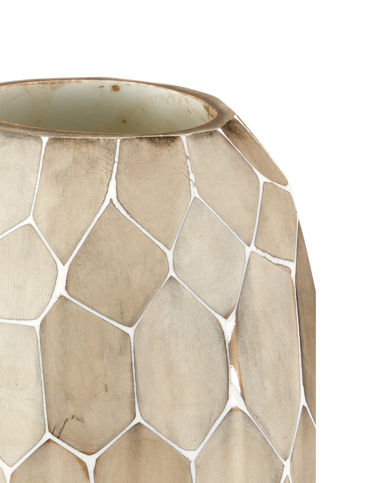 Currey & Company Runnell Decorative Glass Vase Set Of 2 - Handcrafted Marbled White Design With Unique Mosaic Effect Ivory Glass 1200-1032-currey-company