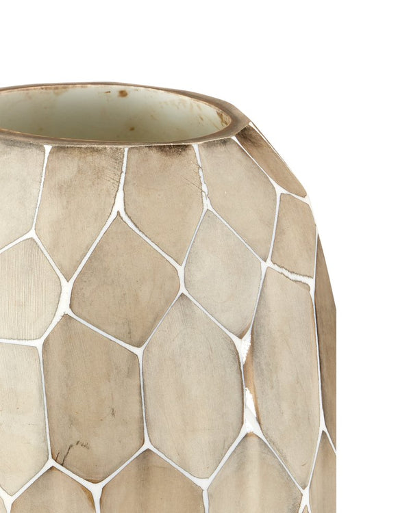 Currey & Company Runnell Decorative Glass Vase Set Of 2 - Handcrafted Marbled White Design With Unique Mosaic Effect Ivory Glass 1200-1032-currey-company