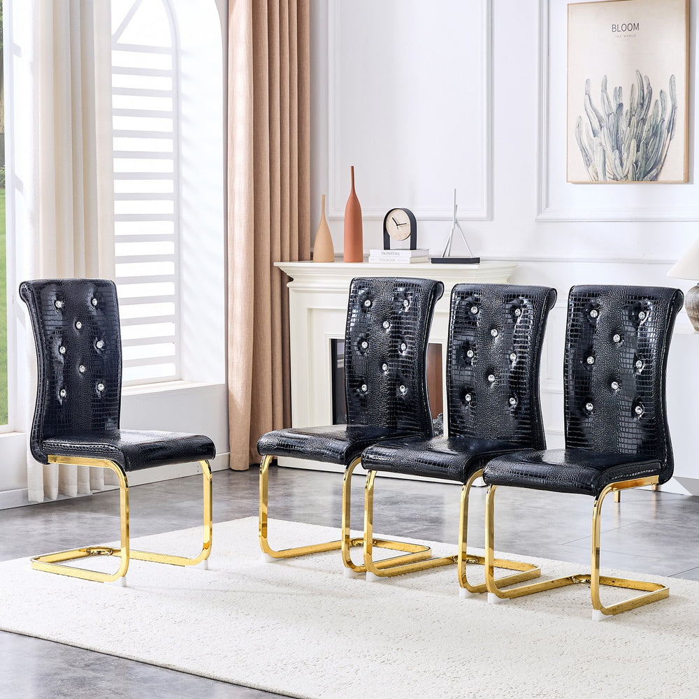 English Elm Set of 2 Glam Faux Alligator Pvc Dining Chairs with Crystal Buckle Bow Legs Black W3875P371066