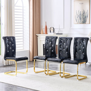English Elm Set of 2 Glam Faux Alligator Pvc Dining Chairs with Crystal Buckle Bow Legs Black W3875P371066