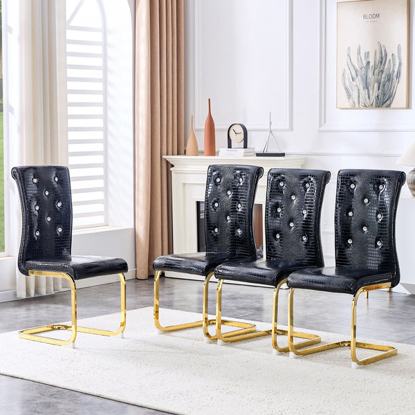 English Elm Set of 2 Glam Faux Alligator Pvc Dining Chairs with Crystal Buckle Bow Legs Black W3875P371066
