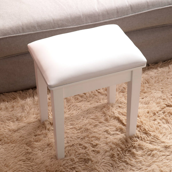 English Elm Vanity Stool with Cushion and Solid Wood Legs, White Finish — Comfortable PU Seat, Stable 264lb Load W3128P257656