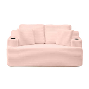 English Elm Boneless Floor Sofa Corduroy Upholstered 5 Seat Low Profile with Cup Holders for Living Room Pink W1117S00431