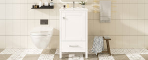 English Elm 20-Inch Compact Bathroom Vanity with Ceramic Sink, Soft-Close Storage, Divider Drawer & Easy Plumbing Access White N729P334847K