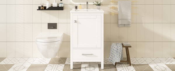 English Elm 20-Inch Compact Bathroom Vanity with Ceramic Sink, Soft-Close Storage, Divider Drawer & Easy Plumbing Access White N729P334847K