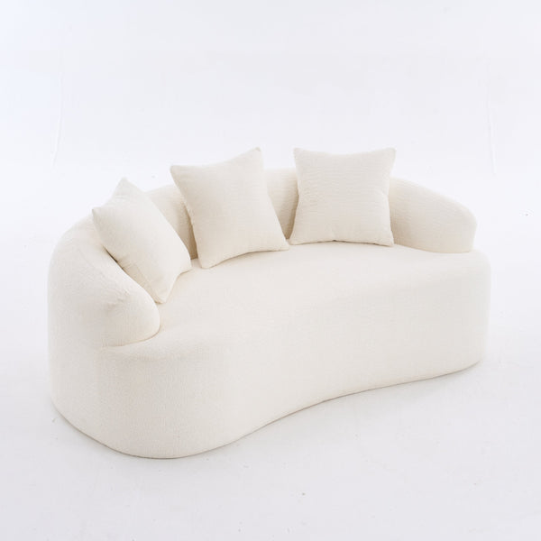 English Elm LY-025S Curved Loveseat Compact 65" Space-Saving Chenille Upholstery, 30D Foam+Spring Comfort White W2231P261287