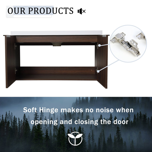 English Elm 84 Inch Wall Mounted Vanity with Dual Resin Sinks, Soft Close Doors, Metal Handles, Ample Storage Space California Walnut W999S00191