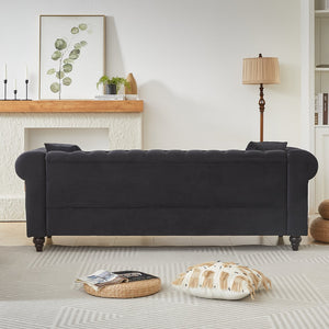 English Elm Fx Velvet Chesterfield 3-Seater Sofa With Rolled Arms, Button Tufting & Cushions For Elegant Living W1926S00064