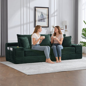 English Elm Oversized Corduroy Cloud Couch Convertible Sleeper Sofa with Memory Foam Seating Emerald W395S00120