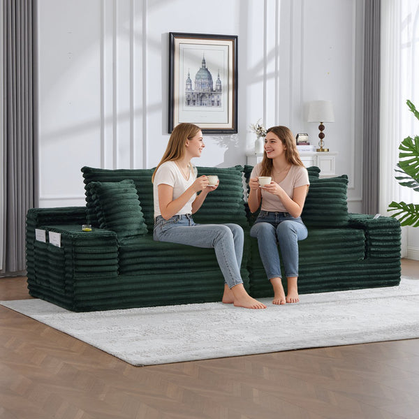 English Elm Oversized Corduroy Cloud Couch Convertible Sleeper Sofa with Memory Foam Seating Emerald W395S00120