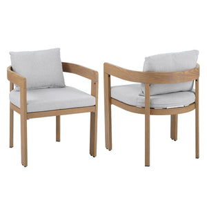 English Elm Christopher Knight Home® - Elko Teak-Finish Aluminum Dining Chairs Set of 2 with Light Gray Cushions, Weather-Resistant Comfort N775P210128T