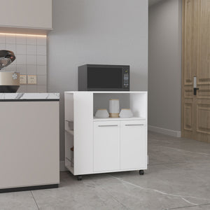 English Elm Kitchen Cart with Enclosed Doors and Three Shelves on Smooth-Roll Wheels for Compact Modern Kitchens White 34.65 L x 17.72 W x 5.91 H B097P296815
