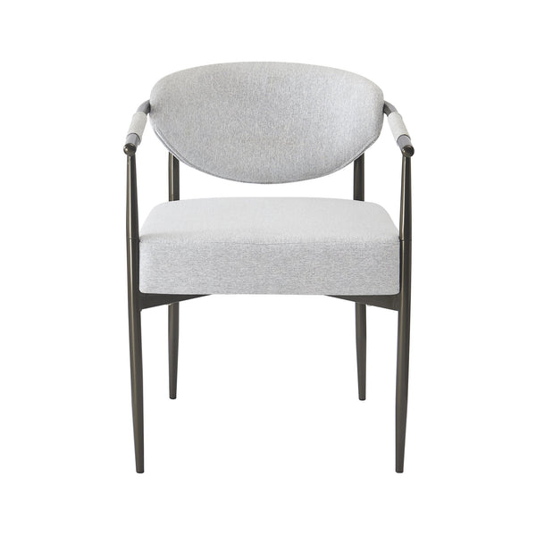 English Elm Modern Upholstered Armchair Set Two Beige Cushioned Seats with Bronze Iron Legs N762P329075A