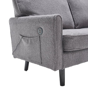 English Elm Loveseat Modern Mid-Century 2-Seater with USB Type-C Charging, Removable Zippered Covers, Sturdy Wood Legs Gray W395P238824