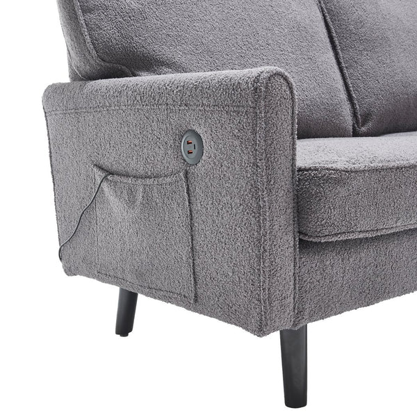 English Elm Loveseat Modern Mid-Century 2-Seater with USB Type-C Charging, Removable Zippered Covers, Sturdy Wood Legs Gray W395P238824
