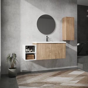 English Elm 48" Wall-Mounted Bathroom Vanity Set With Sink & Side Cabinet - Modern Storage Solution For Small Spaces W999S00235