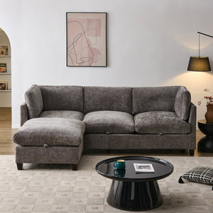 English Elm 96.5" L-shaped Chenille Sectional with Storage Ottoman Eucalyptus Frame Living Room Gray W1097S00280