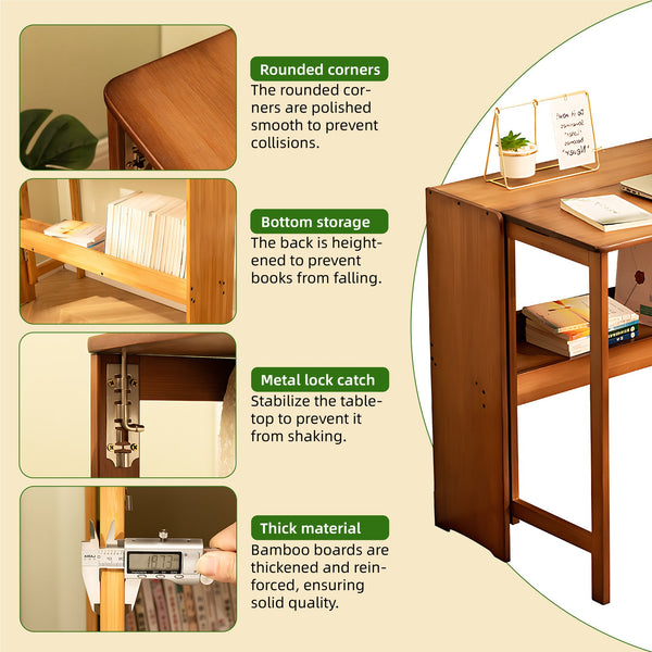 English Elm Bamboo Folding Computer Desk Solid Wood Build for Dorm Studio or Small Home Office W2641P372442