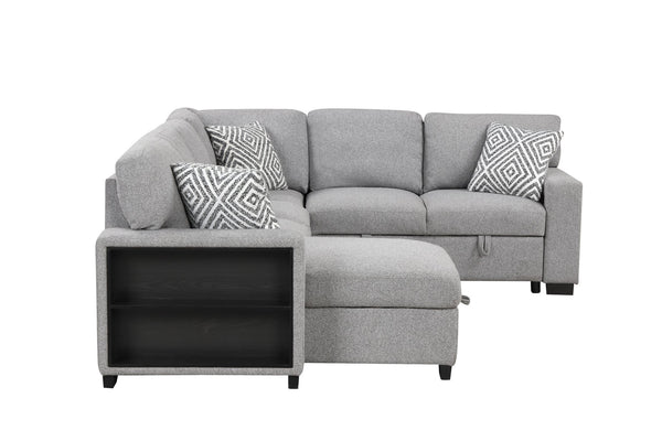 English Elm Cairo Modern Gray Sectional With Pullout Sleeper, Storage Chaise, Usb Ports & Bookcase Armrests B009S01660