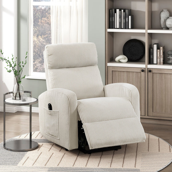 English Elm Contemporary Power Lift Chair Recliner with Plush Corduroy, Foam-Over-Coil Support & Side Pocket Beige 31 L x 29 W x 24 H B011P395829