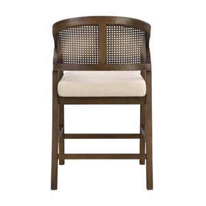English Elm Wooden Rubberwood Counter Stools with Woven Rattan Back Mid Century Set of Two Beige,Walnut N771P257313T