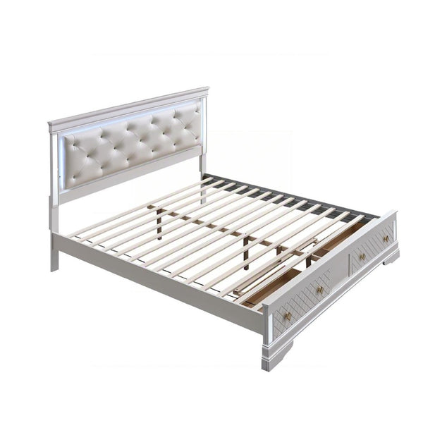 English Elm Verona Full Bed Frame With Led Headboard, Pearl White - Stylish Storage & Modern Design, No Mattress B078S00640-GIGA